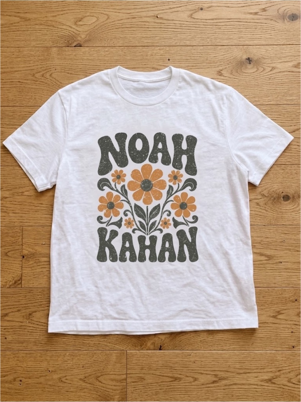 Gildan White Tee with Orange Floral Name Graphic